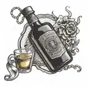 A police badge with a bourbon bottle and glass intertwined in the design tattoo design idea