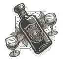 A police badge with a bourbon bottle and glass intertwined in the design tattoo design idea