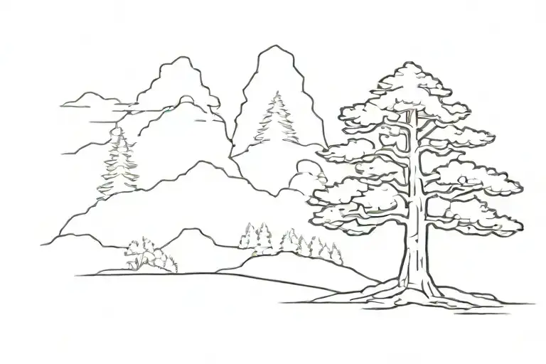 anvil in a white pine tree silhouette tattoo design idea