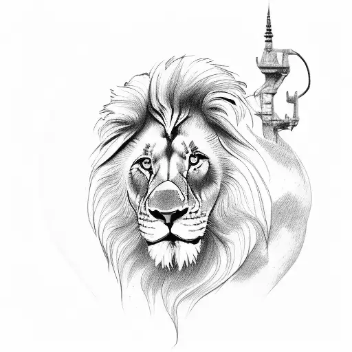 lion standing over his cub tattoo design idea