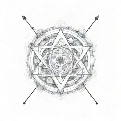 Alchemy symbols intertwined with scientific equations tattoo design idea