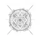 Alchemy symbols intertwined with scientific equations tattoo design idea