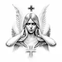 Guardian Angel with multiple wings and a cross tattoo design idea