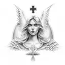 Guardian Angel with multiple wings and a cross tattoo design idea