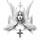 Guardian Angel with multiple wings and a cross tattoo design idea
