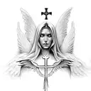 Guardian Angel with multiple wings and a cross tattoo design idea