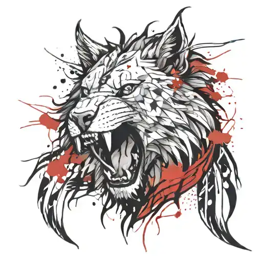 roaring lion head, howling wolf, eagle with wings spread open tattoo design idea