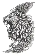 roaring lion head, howling wolf, eagle with wings spread open, Full back tattoo design tattoo design idea