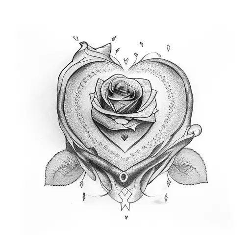 eric and adrian in a heart surrounded by a rose tattoo design idea