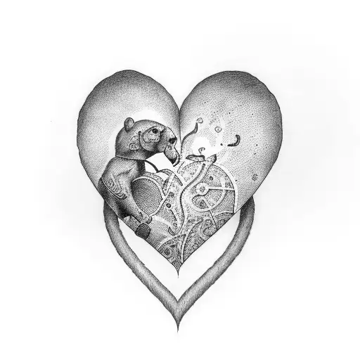 eric and adrian in a heart surrounded by a band tattoo design idea