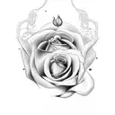 eric and adrian in a heart surrounded by a rose tattoo design idea