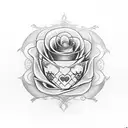 eric and adrian in a heart surrounded by a rose tattoo design idea