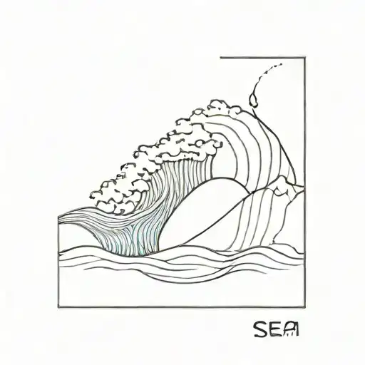 sea ​​and wave inside the square, wave 40% in this square, wave in one line  tattoo design idea