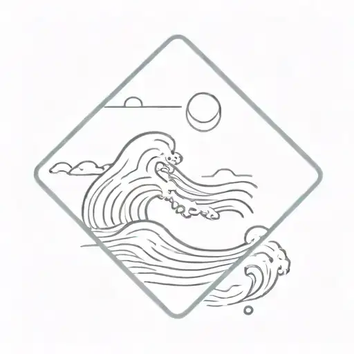 sea ​​and wave inside the square, wave 40% in this square, wave in one line  tattoo design idea