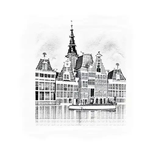 stamp of amsterdam with characteristic houses and tulips tattoo design idea