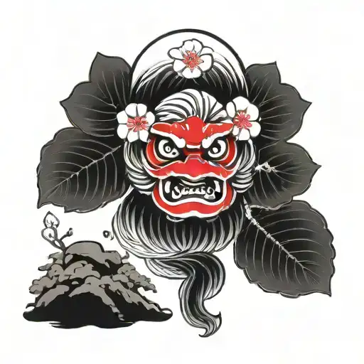 Sakura flower with daruma doll tattoo design idea