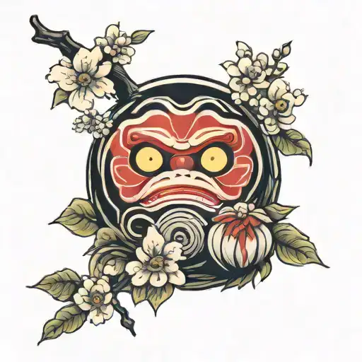 Sakura flowers with daruma doll tattoo design idea