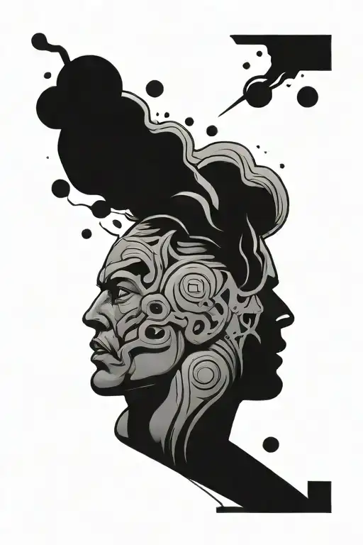 gym and overthinking concept exploded head tattoo design idea
