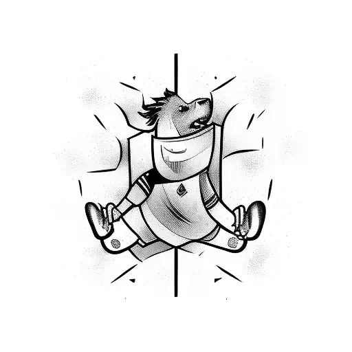 A dynamic illustration of a soccer player scoring a goal tattoo design idea