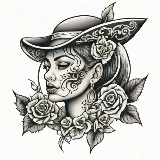 Chicano female and a spray "god's plan" writing  tattoo design idea