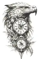 wolf, eagle, old watch tattoo design idea