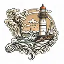 lighthouse guiding sailboat wind sea tattoo design idea