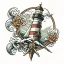 lighthouse guiding sailboat wind sea tattoo design idea