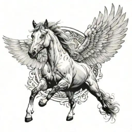 horse angel wings tattoo design idea