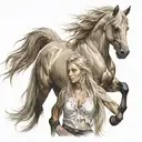 horse Angel wings girl with long blonde hair  tattoo design idea