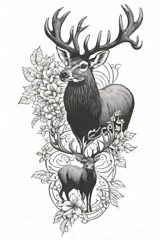 deer and turkey tattoo design idea
