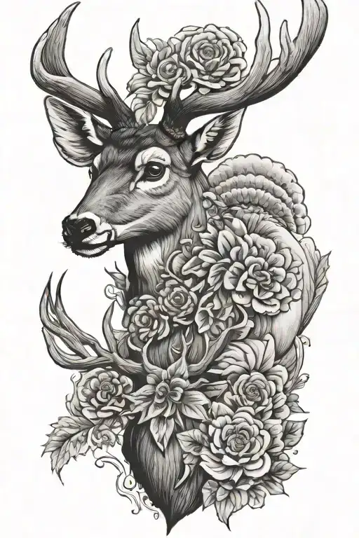 deer and turkey tattoo design idea