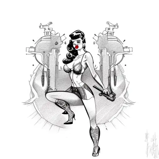 Pin up girl with hot rod tattoo design idea