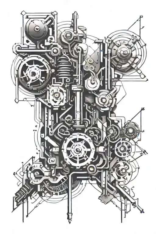 An abstract art piece inspired by the concept of leverage, incorporating elements of engineering and music tattoo design idea