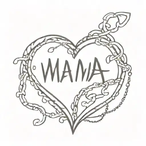 a static heart inside which the word "МАМА" is written and the edging is made in the style of chains tattoo design idea