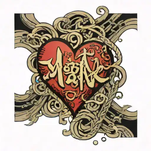 a static heart inside which the word "МАМА" is written and the edging is made in the style of chains tattoo design idea