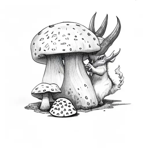 devil smoking joint and sitting on mushroom tattoo design idea