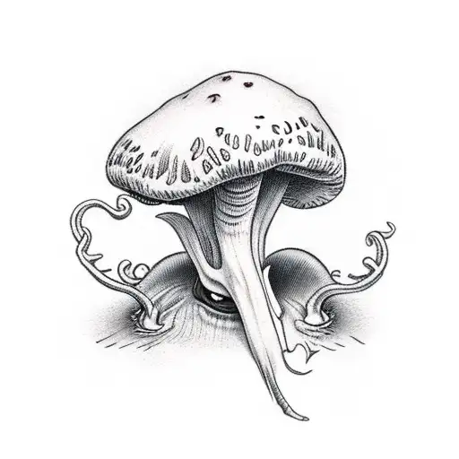 devil smoking joint and sitting on mushroom tattoo design idea