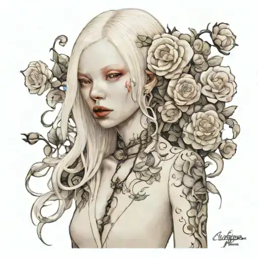 albino girl in lacey suit tattoo design idea