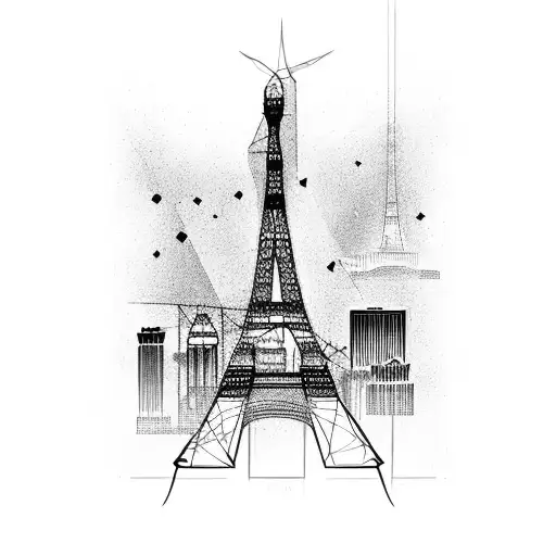 A vibrant Las Vegas cityscape with iconic landmarks like the Eiffel Tower and the High Roller tattoo design idea