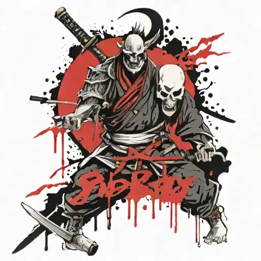 a Japanese shinigami killed by a rough samurai  tattoo design idea