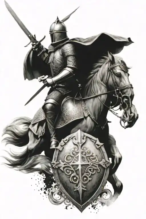 medieval knight on horseback with a sword and shield  tattoo design idea