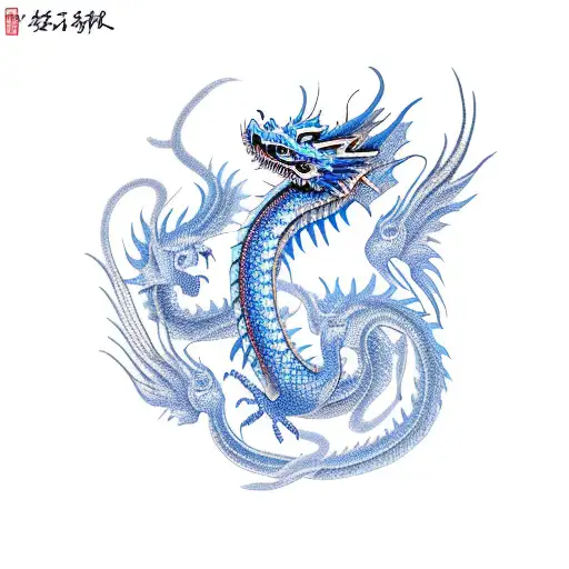 blue vietnamese Dragon with feminine features tattoo design idea