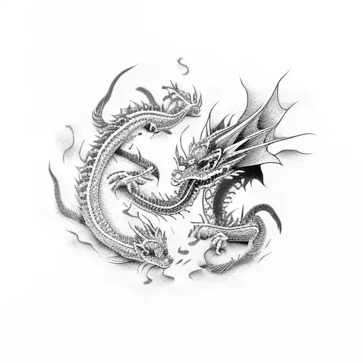 blue vietnamese Dragon with feminine features tattoo design idea
