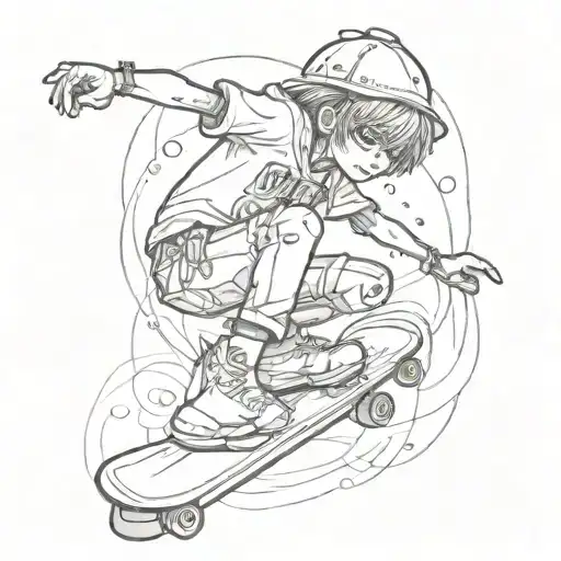 crying emo boy riding skate tattoo design idea