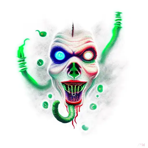 shadow demon with glowing green mouth tattoo design idea