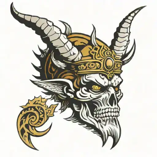 aol head with crown and horns bahamut head tattoo design idea
