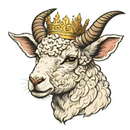 lamb with horns wearing a crown tattoo design idea
