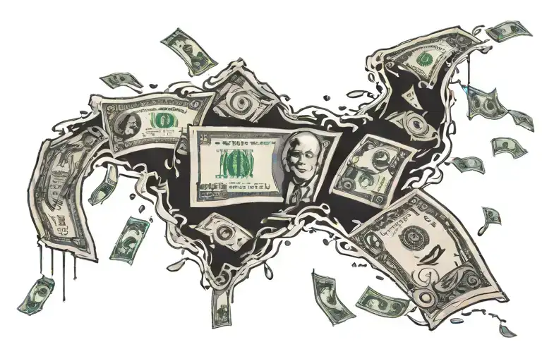 money raining tattoo design idea