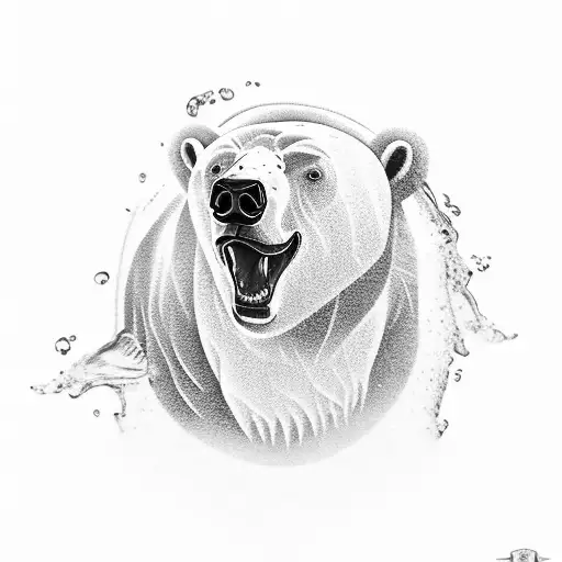 a tattoo for the underarm with a roaring polarbear, iceberg and water with shadows  tattoo design idea