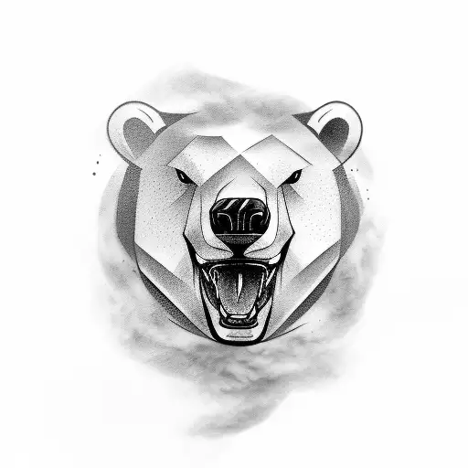a tattoo for the underarm with a roaring and mean looking polarbear with icebergs around it and water and with shadows  tattoo design idea